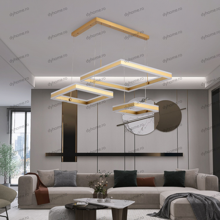 Candelabru LED patrat design auriu cu telecomanda, dimabila, 416W [1]
