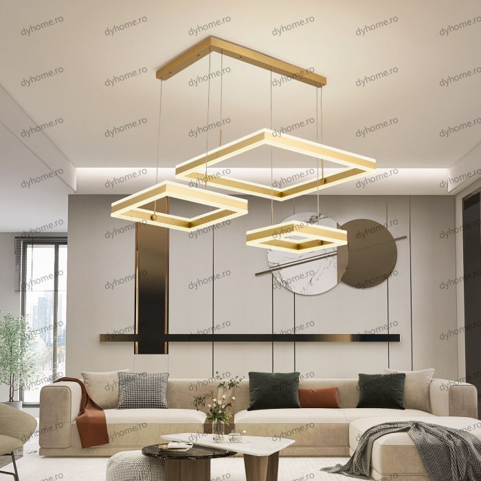 Candelabru LED patrat design auriu cu telecomanda, dimabila, 416W [3]
