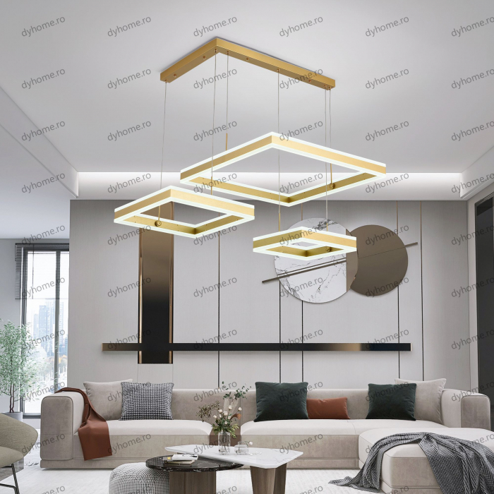 Candelabru LED patrat design auriu cu telecomanda, dimabila, 416W [2]