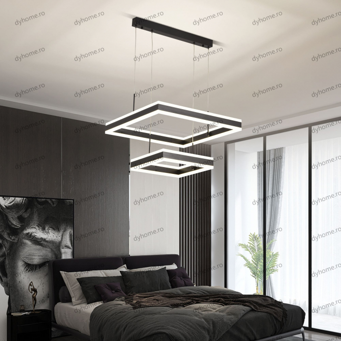 Candelabru LED patrat design negru cu telecomanda, dimabila, 256W [3]