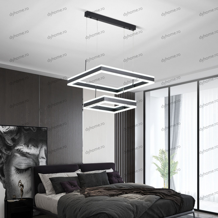 Candelabru LED patrat design negru cu telecomanda, dimabila, 256W [2]