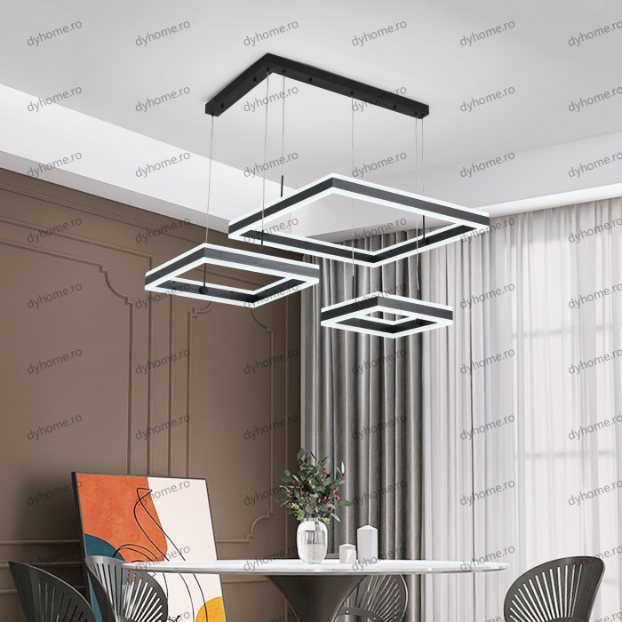 Candelabru LED patrat design negru cu telecomanda, dimabila, 416W [2]
