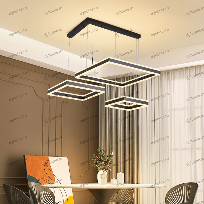 Candelabru LED patrat design negru cu telecomanda, dimabila, 416W [4]