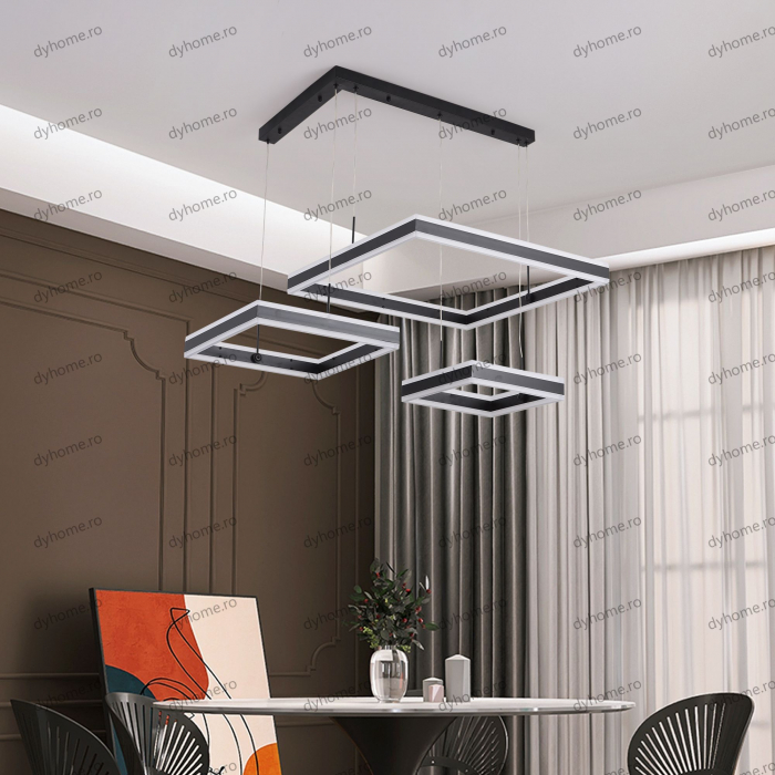 Candelabru LED patrat design negru cu telecomanda, dimabila, 416W [1]