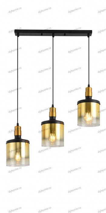 Candelabru sticla abajur negru, E27*3 [4]