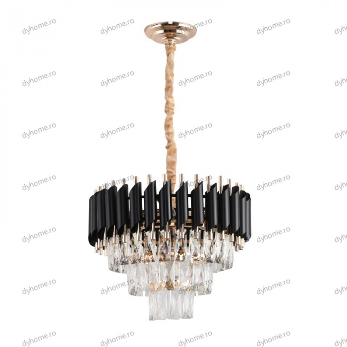 Lustra candelabru cristal design negru, Diametru 400 mm transparent cristal,  7*E14 [2]