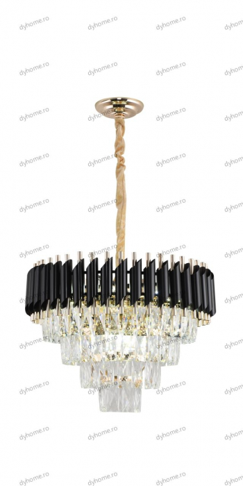 Lustra candelabru cristal design negru, Diametru 500 mm transparent cristal,  9*E14 [5]