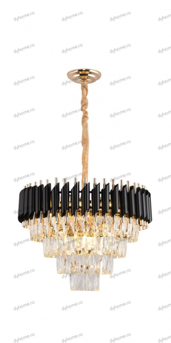 Lustra candelabru cristal design negru, Diametru 500 mm transparent cristal,  9*E14 [3]