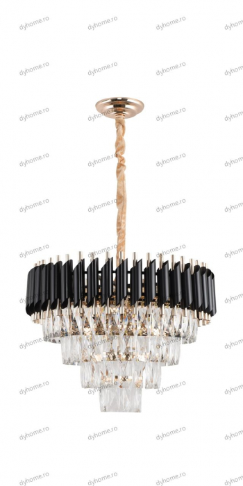 Lustra candelabru cristal design negru, Diametru 500 mm transparent cristal,  9*E14 [2]