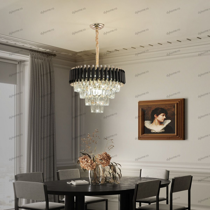 Lustra candelabru cristal design negru, Diametru 500 mm transparent cristal,  9*E14 [1]