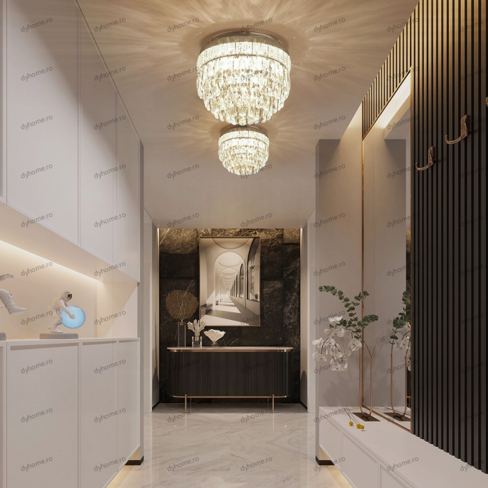Lustra cristal circular design, Diametru 400mm transparent cristal cu telecomanda, 8*E14 [2]