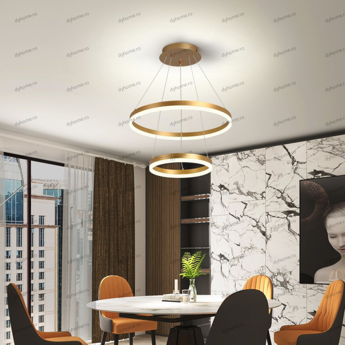 Lustra LED circular design auriu cu telecomanda, dimabila, 102W [1]