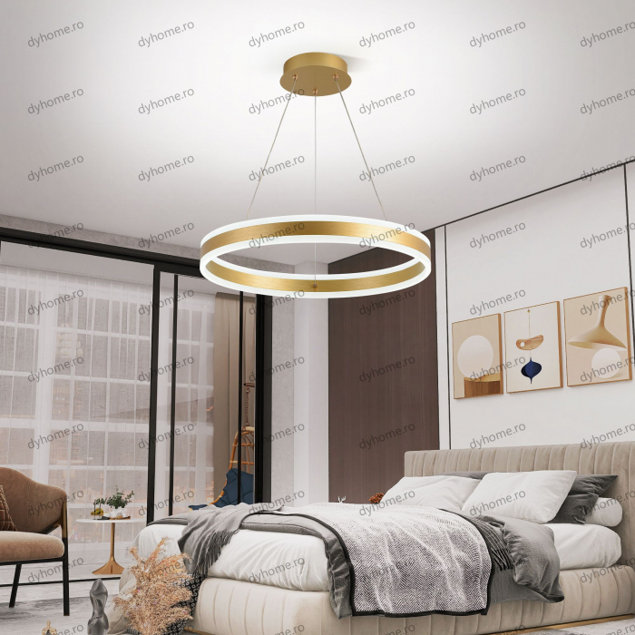 Lustra LED circular design auriu cu telecomanda, dimabila, 124W [2]