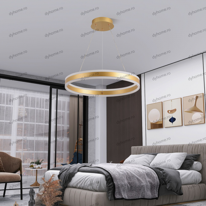 Lustra LED circular design auriu cu telecomanda, dimabila, 124W [1]