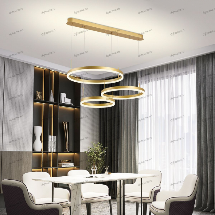 Lustra LED circular design auriu cu telecomanda, dimabila, 150W [1]