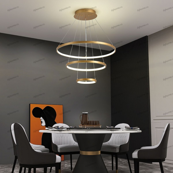 Lustra LED circular design auriu cu telecomanda, dimabila, 154W [1]