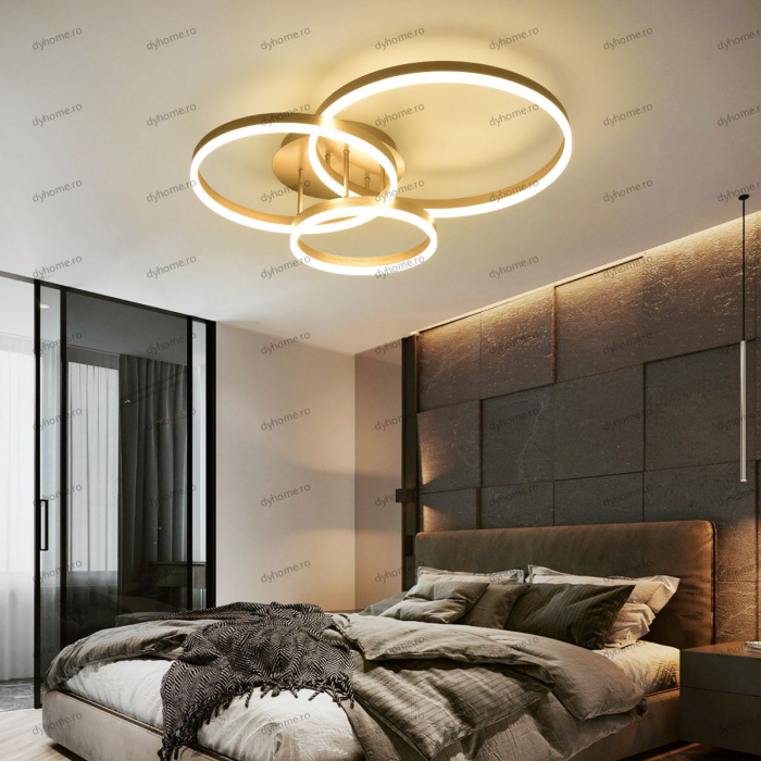 Lustra LED circular design auriu cu telecomanda, dimabila, 154W [1]