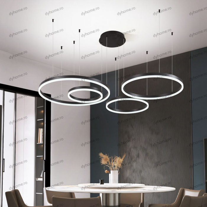 Lustra LED circular design negru cu telecomanda, dimabila, 226W [3]