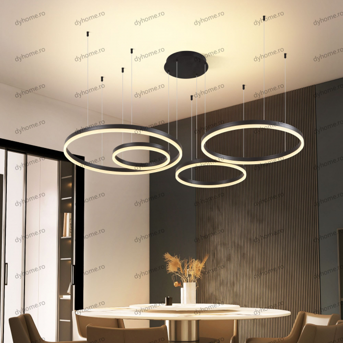 Lustra LED circular design negru cu telecomanda, dimabila, 226W [5]