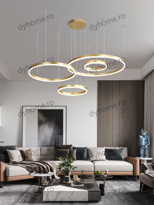 Lustra LED circular design auriu cu telecomanda, dimabila, 226W [1]