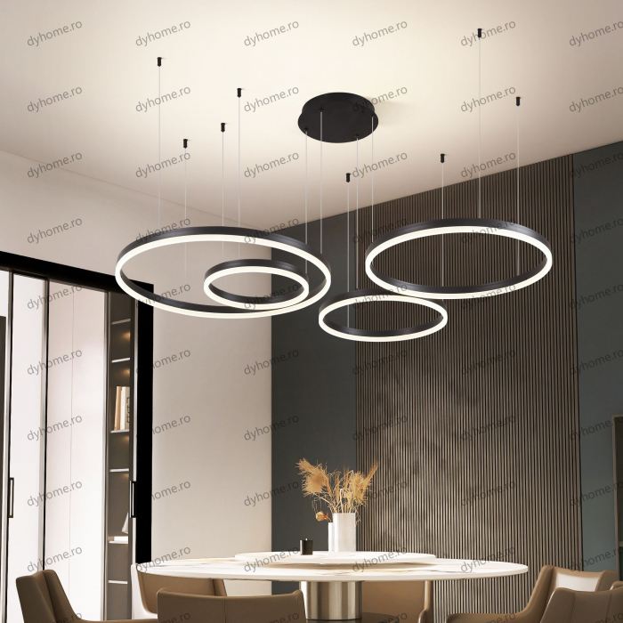Lustra LED circular design negru cu telecomanda, dimabila, 226W [4]
