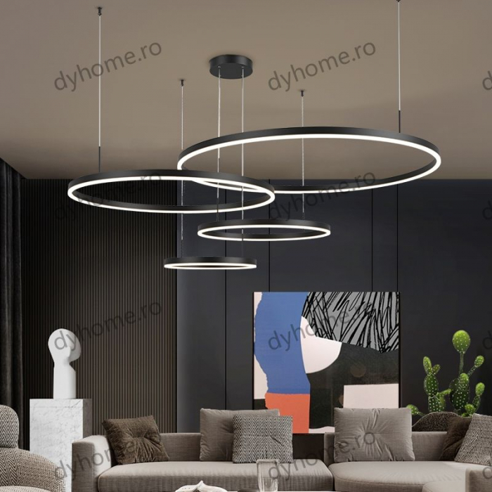 Lustra LED circular design negru cu telecomanda, dimabila, 226W [1]