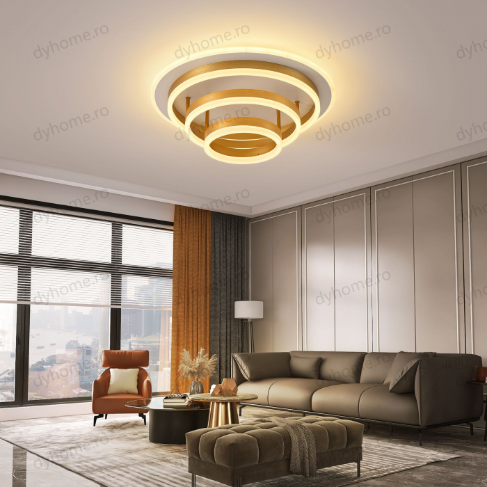 Lustra LED circular design Auriu cu telecomanda, dimabila, Diametru 480 mm, 168W [3]