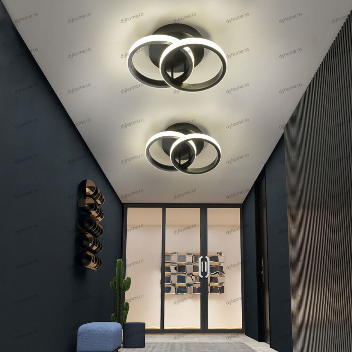 Lustra LED circular design negru, 3 tipuri de lumina, 28W [1]