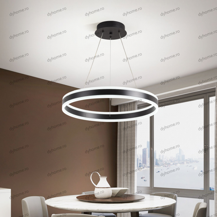 Lustra LED circular design negru cu telecomanda, dimabila, 124W [2]
