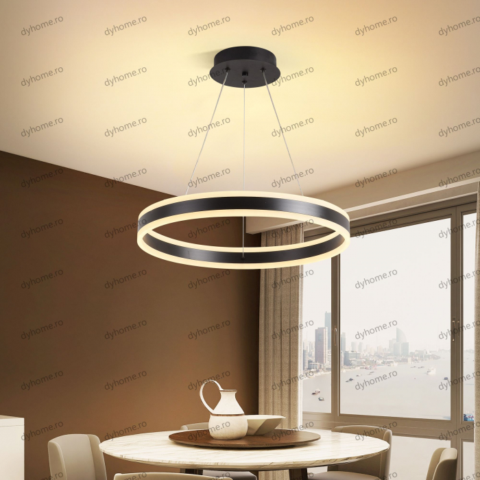 Lustra LED circular design negru cu telecomanda, dimabila, 124W [4]