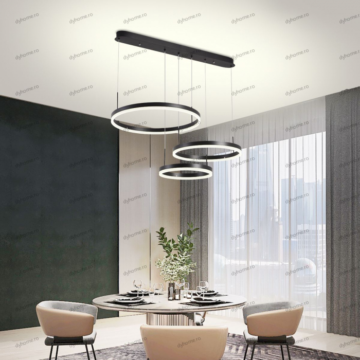Lustra LED circular design negru cu telecomanda, dimabila, 150W [1]