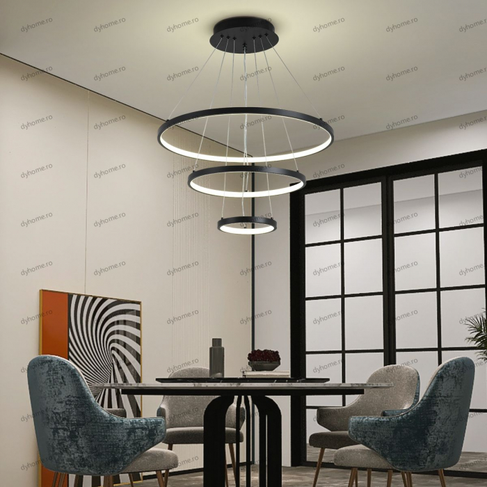Lustra LED circular design negru cu telecomanda, dimabila, 154W [1]