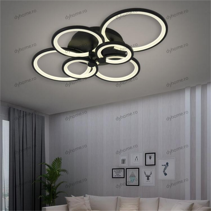 Lustra LED circular design negru cu telecomanda, dimabila, 196W [1]