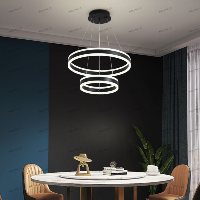 Lustra LED circular design negru cu telecomanda, dimabila, 204W [1]
