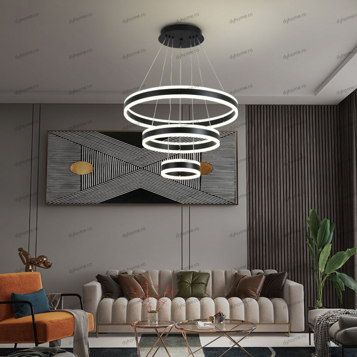 Lustra LED circular design negru cu telecomanda, dimabila, 328W [1]
