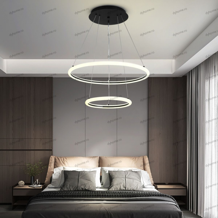 Lustra LED circular design negru cu telecomanda, dimabila, 92W [1]
