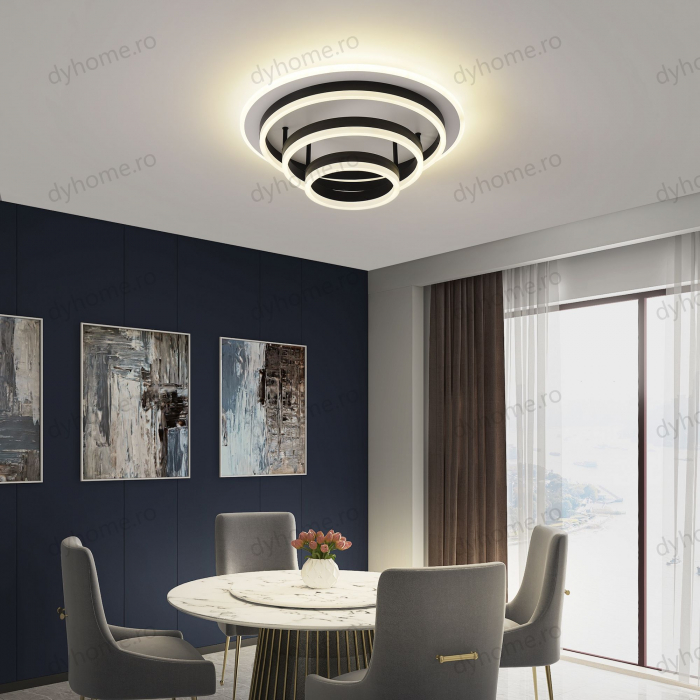 Lustra LED circular design Negru cu telecomanda, dimabila, Diametru 480 mm, 168W [2]