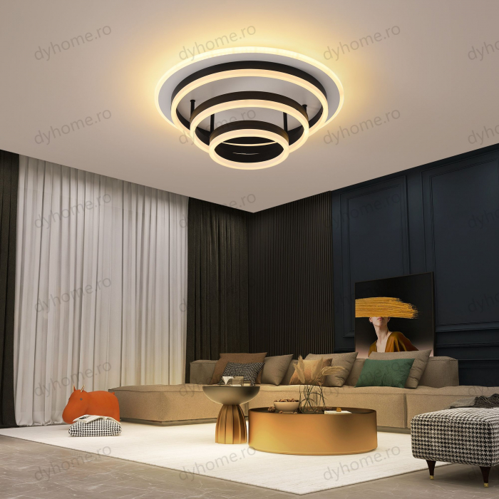 Lustra LED circular design Negru cu telecomanda, dimabila, Diametru 480 mm, 168W [3]
