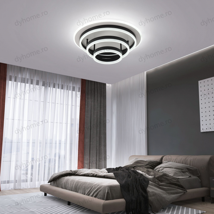 Lustra LED circular design Negru cu telecomanda, dimabila, Diametru 480 mm, 168W [1]