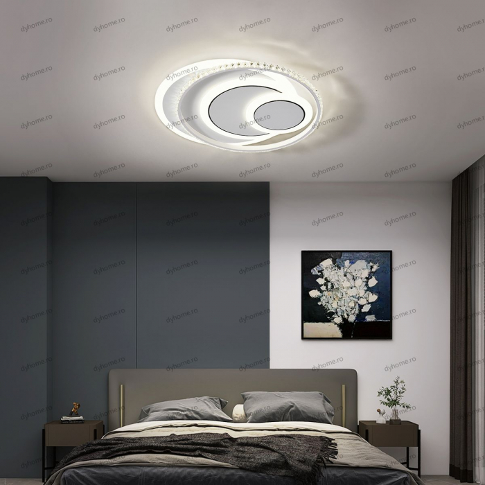 Lustra LED cristal circular design alb cu telecomanda, dimabila, 180W [1]