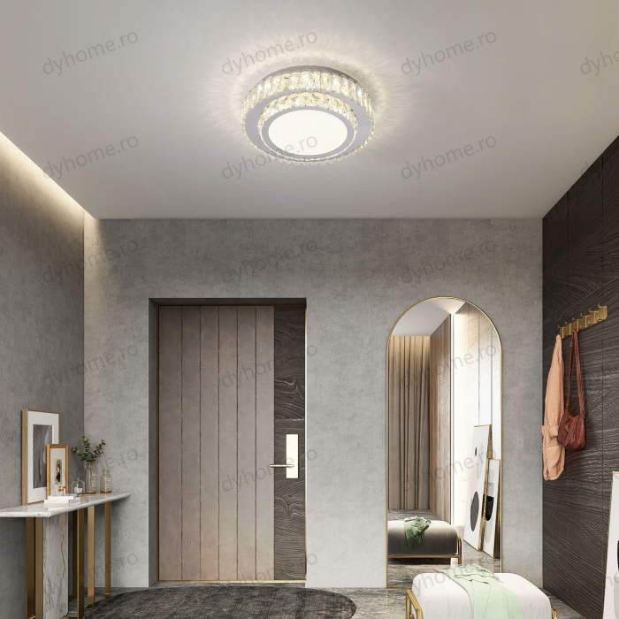Lustra LED cristal circular design Argint cu telecomanda, dimabila, Diametru 400 mm, 72W [2]