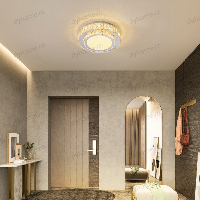 Lustra LED cristal circular design Argint cu telecomanda, dimabila, Diametru 400 mm, 72W [3]