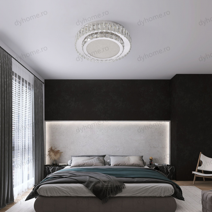 Lustra LED cristal circular design Argint cu telecomanda, dimabila, Diametru 400 mm, 72W [4]