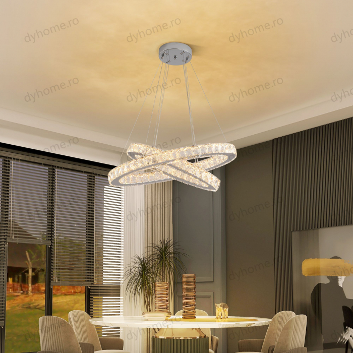 Lustra LED cristale circular design DIY cu telecomanda, dimabila, 120W [3]