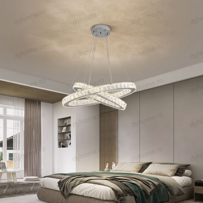 Lustra LED cristale circular design DIY cu telecomanda, dimabila, 120W [2]