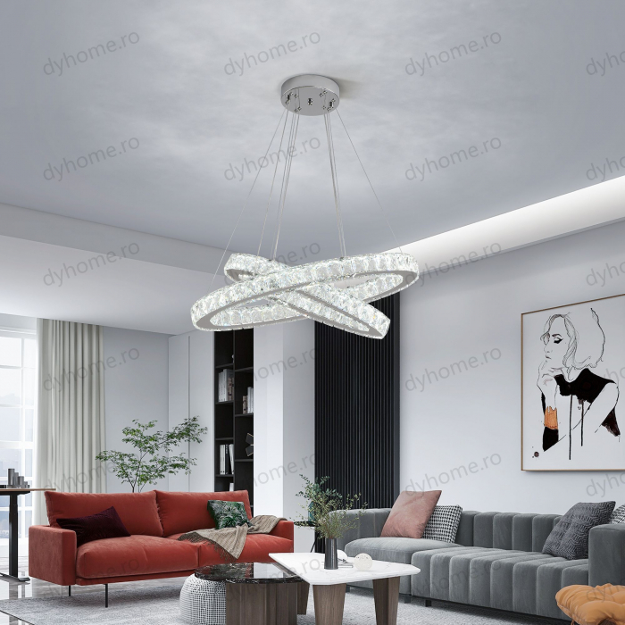 Lustra LED cristale circular design DIY cu telecomanda, dimabila, 120W [1]