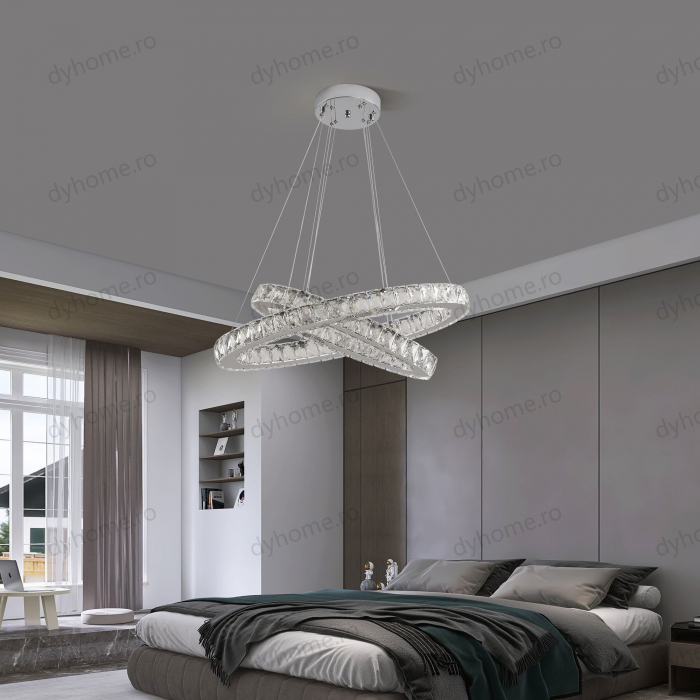 Lustra LED cristale circular design DIY cu telecomanda, dimabila, 120W [4]