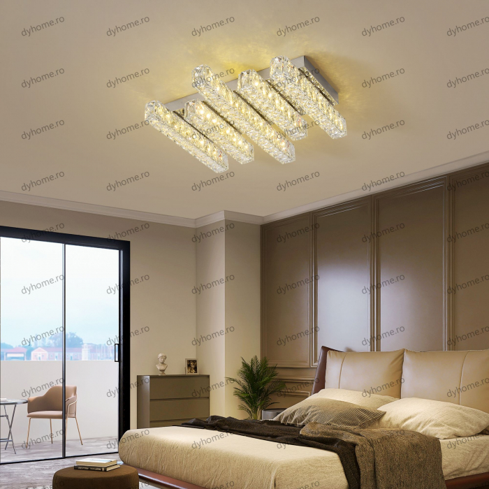 Lustra LED cristal dreptunghi design cu telecomanda, dimabila, 60W [4]
