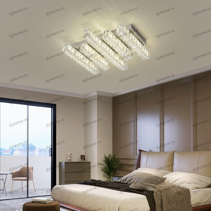 Lustra LED cristal dreptunghi design cu telecomanda, dimabila, 60W [3]