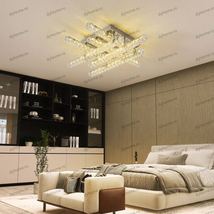 Lustra LED cristal dreptunghi design cu telecomanda, dimabila, 96W [4]